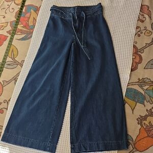 Free People Wide Leg High Rise Cotton Denim Jeans matching tie Belt Size 30